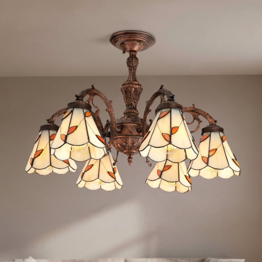 Brilagi - Tiffany vitražni pritrjeni stropni lestenec FOLIA 6xE27/60W/230V, Ø 60 cm