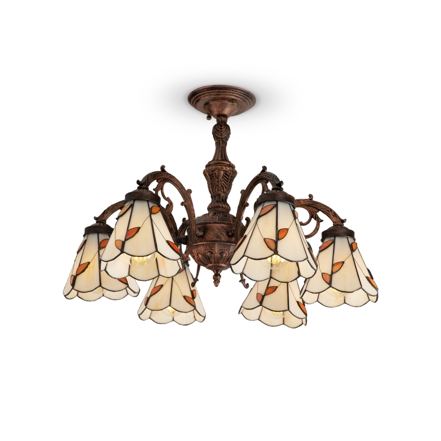 Brilagi - Tiffany vitražni pritrjeni stropni lestenec FOLIA 6xE27/60W/230V, Ø 60 cm