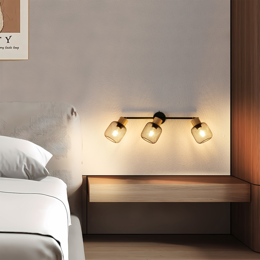 Brilagi - Točkovna svetilka BASKLITE 3xE27/15W/230V les/črna