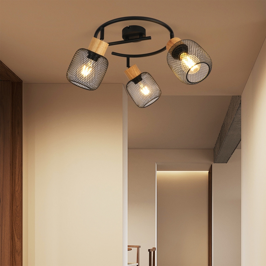 Brilagi - Točkovna svetilka BASKLITE 3xE27/15W/230V les/črna