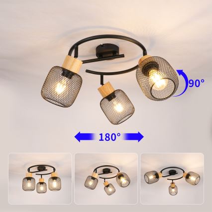 Brilagi - Točkovna svetilka BASKLITE 3xE27/15W/230V les/črna