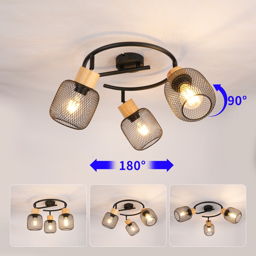 Brilagi - Točkovna svetilka BASKLITE 3xE27/15W/230V les/črna