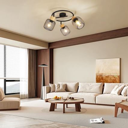 Brilagi - Točkovna svetilka BASKLITE 3xE27/15W/230V les/črna