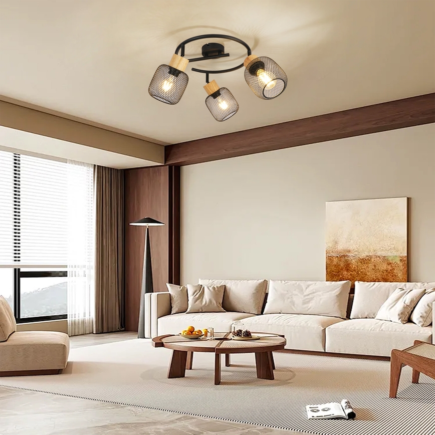 Brilagi - Točkovna svetilka BASKLITE 3xE27/15W/230V les/črna