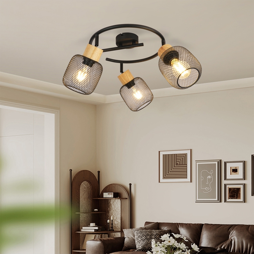 Brilagi - Točkovna svetilka BASKLITE 3xE27/15W/230V les/črna