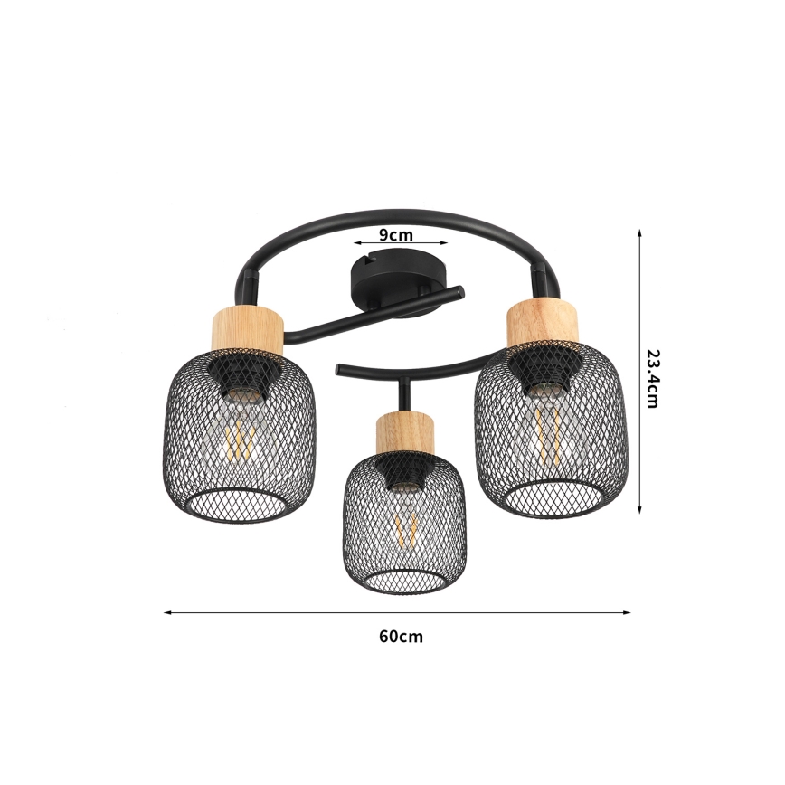 Brilagi - Točkovna svetilka BASKLITE 3xE27/15W/230V les/črna