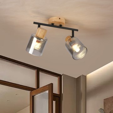 Brilagi - Točkovna svetilka HYGGE 2xE14/15W/230V lesena/dimna