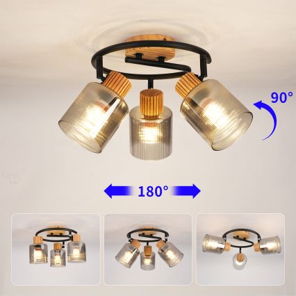 Brilagi - Točkovna svetilka HYGGE 3xE14/15W/230V gumi les/dimna