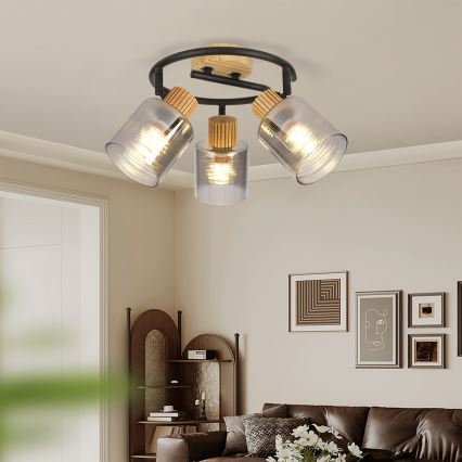 Brilagi - Točkovna svetilka HYGGE 3xE14/15W/230V gumi les/dimna