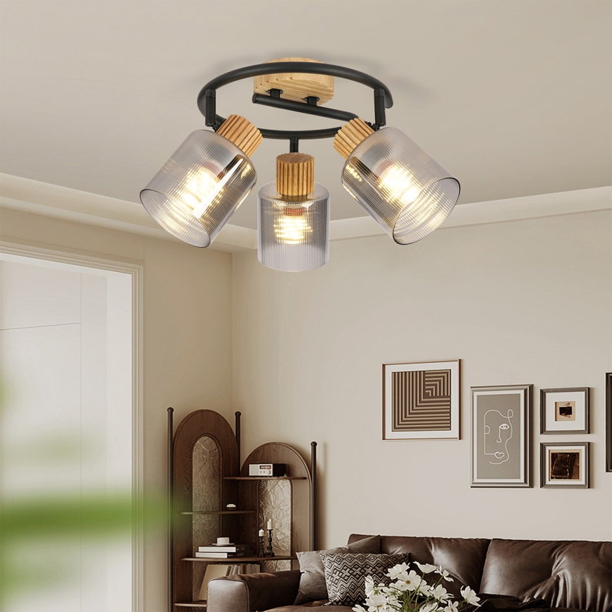 Brilagi - Točkovna svetilka HYGGE 3xE14/15W/230V gumi les/dimna