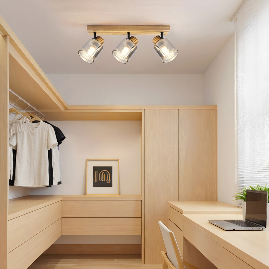 Brilagi - Točkovna svetilka HYGGE 3xE14/15W/230V kavčukovec/dimno steklo