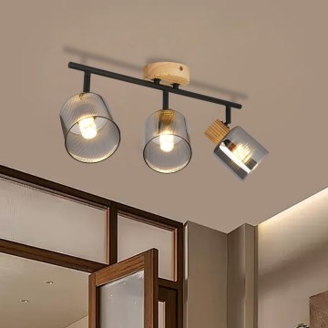 Brilagi - Točkovna svetilka HYGGE 3xE14/15W/230V les/dimljeno steklo