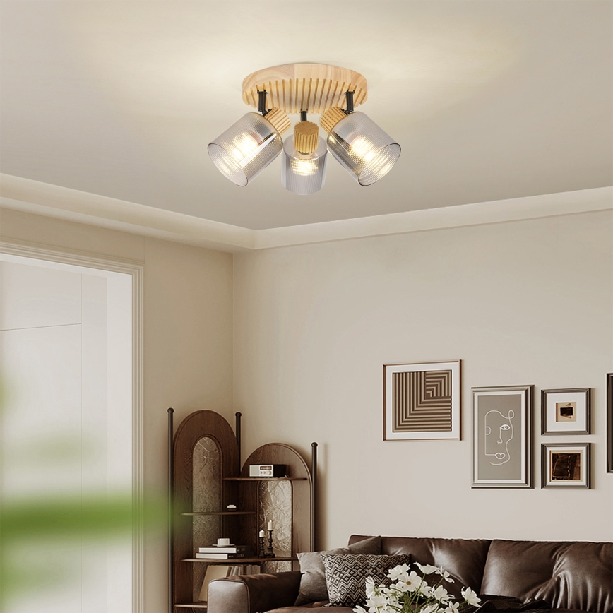 Brilagi - Točkovna svetilka HYGGE 3xE14/15W/230V les kavčukovca/zadimljeno