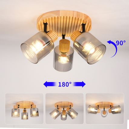 Brilagi - Točkovna svetilka HYGGE 3xE14/15W/230V lesena/dimna