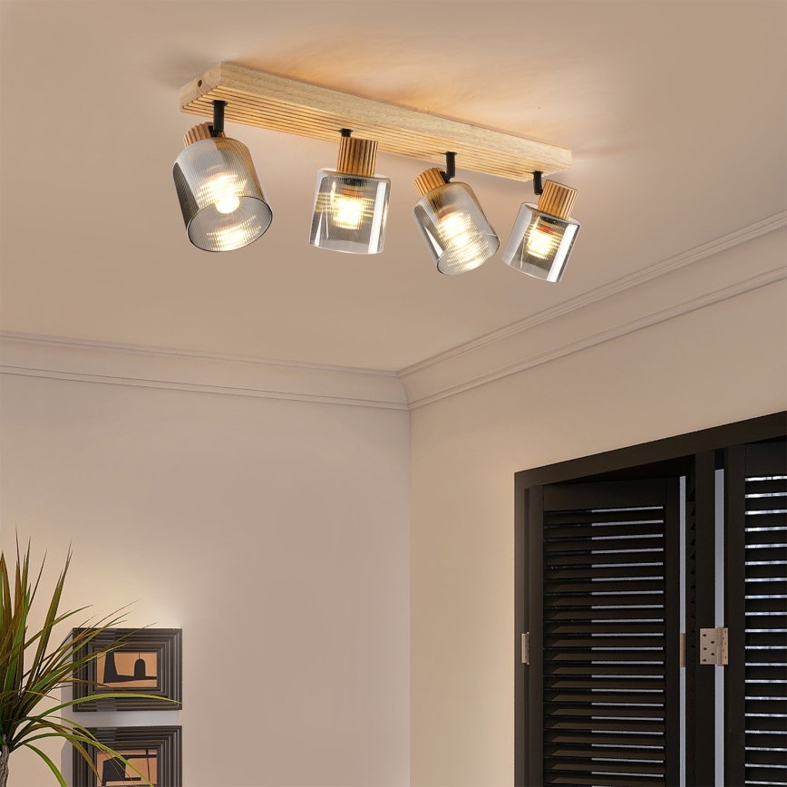 Brilagi - Točkovna svetilka HYGGE 4xE14/15W/230V kaučukov les/zadimljeno