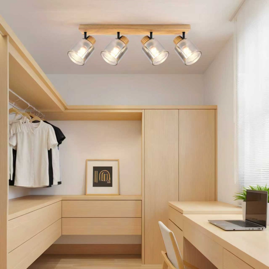 Brilagi - Točkovna svetilka HYGGE 4xE14/15W/230V kaučukov les/zadimljeno