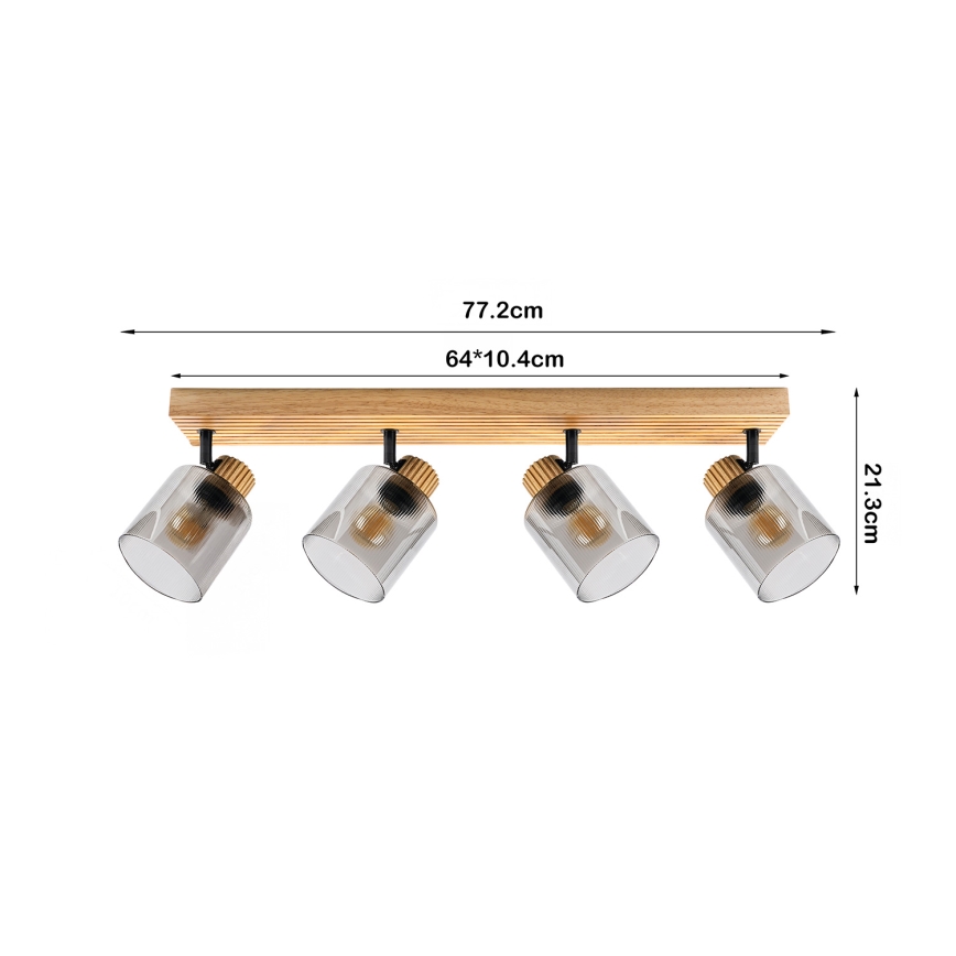 Brilagi - Točkovna svetilka HYGGE 4xE14/15W/230V kaučukov les/zadimljeno