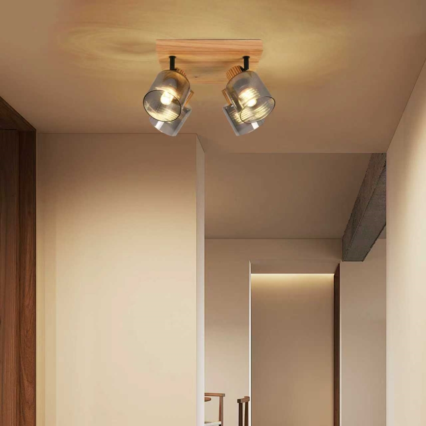 Brilagi - Točkovna svetilka HYGGE 4xE14/15W/230V les/dimljeno steklo