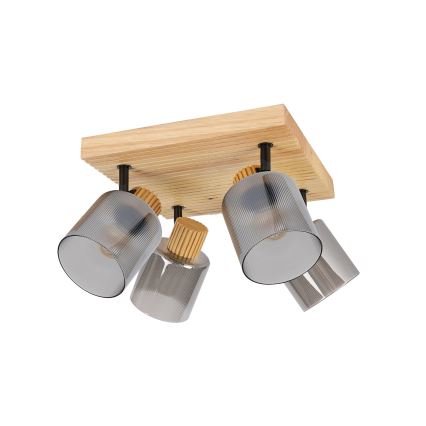 Brilagi - Točkovna svetilka HYGGE 4xE14/15W/230V les/dimljeno steklo