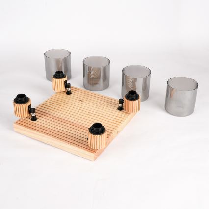 Brilagi - Točkovna svetilka HYGGE 4xE14/15W/230V les/dimljeno steklo