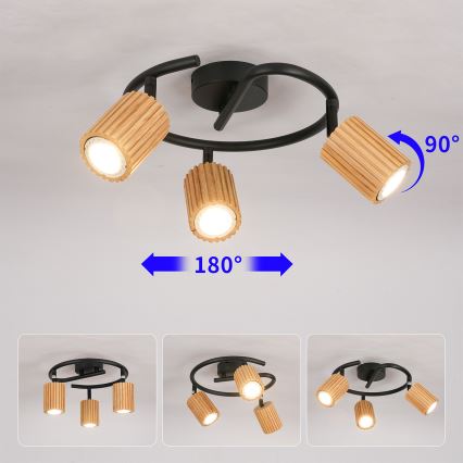 Brilagi - Točkovna svetilka MODERN WOOD 3xGU10/8W/230V kaučukovec/črna