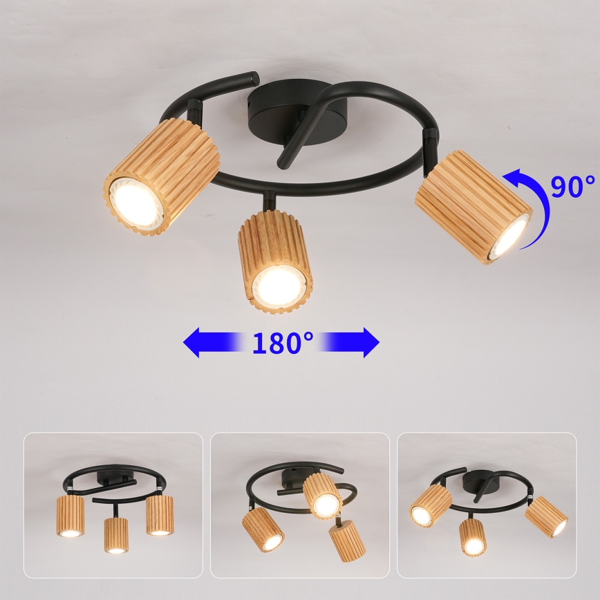 Brilagi - Točkovna svetilka MODERN WOOD 3xGU10/8W/230V kaučukovec/črna