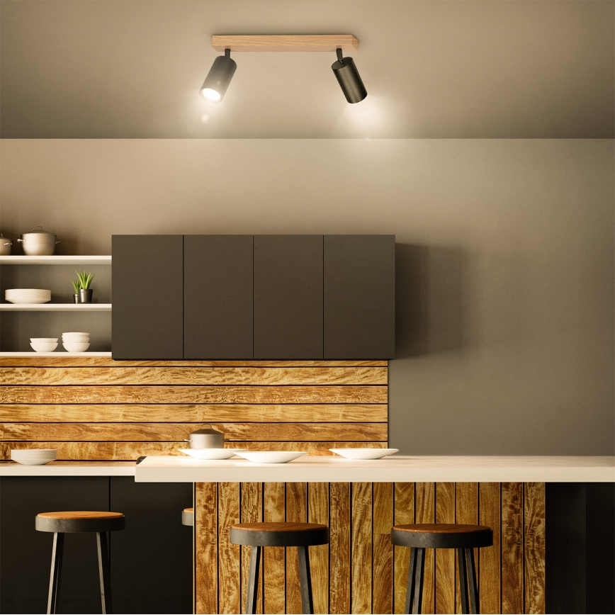 Brilagi - Točkovna svetilka SELE 2xGU10/30W/230V črna/dekor hrasta