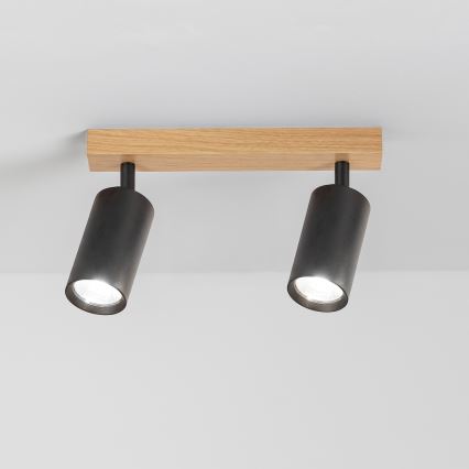 Brilagi - Točkovna svetilka SELE 2xGU10/30W/230V črna/dekor hrasta