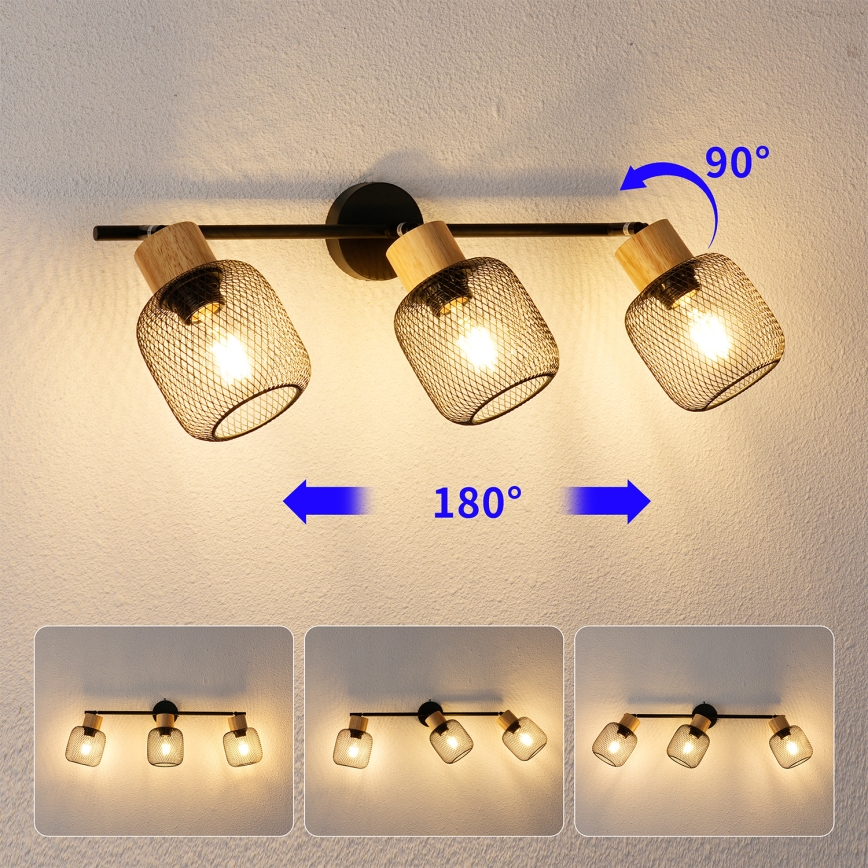 Brilagi - Točkovno svetilo BASKLITE 3xE27/15W/230V kavčukovec/črna