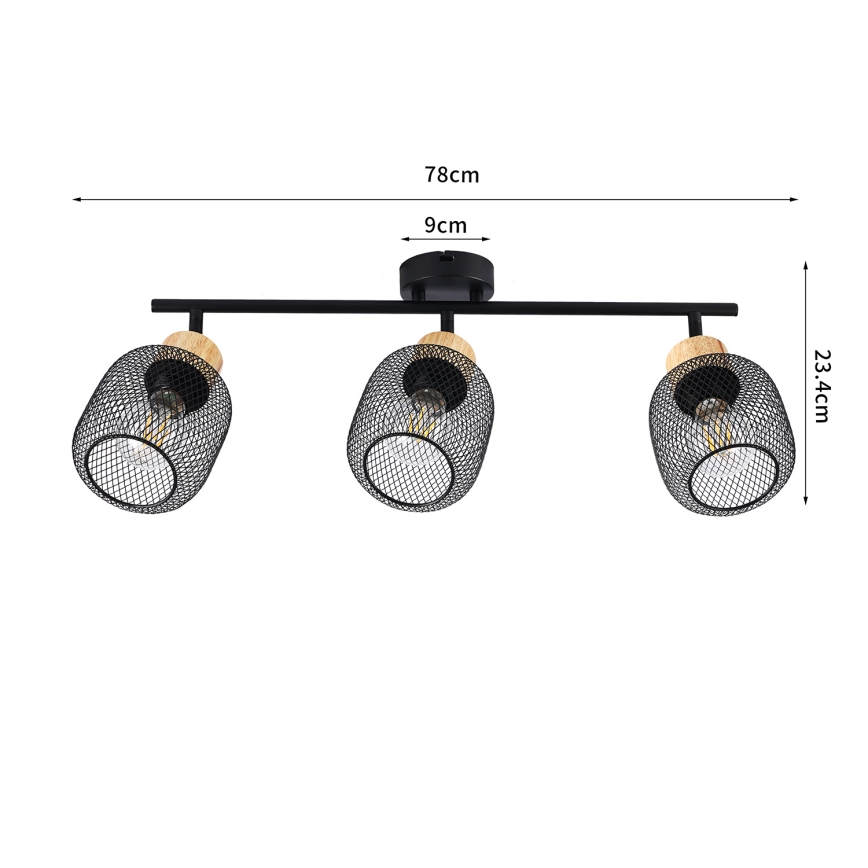 Brilagi - Točkovno svetilo BASKLITE 3xE27/15W/230V kavčukovec/črna