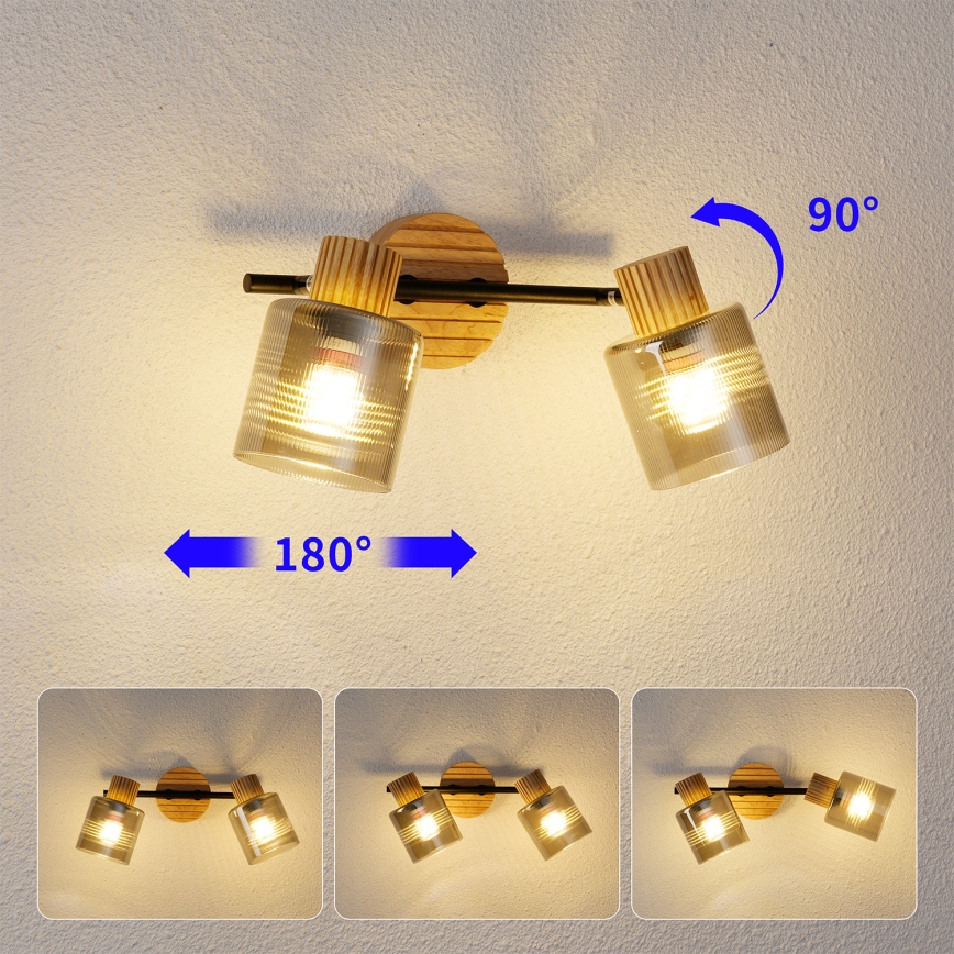 Brilagi - Točkovno svetilo HYGGE 2xE14/15W/230V kavčukov les/dimno