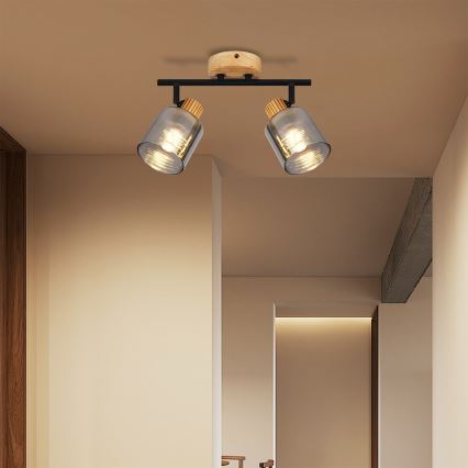 Brilagi - Točkovno svetilo HYGGE 2xE14/15W/230V kavčukov les/dimno