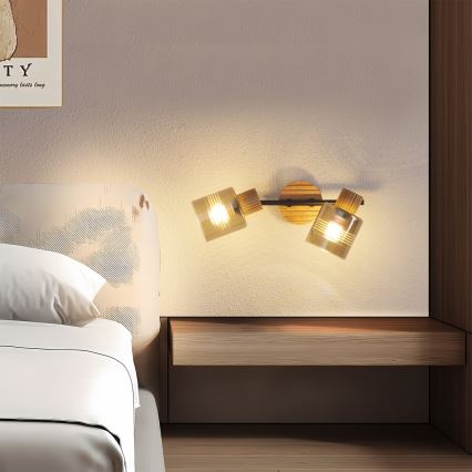 Brilagi - Točkovno svetilo HYGGE 2xE14/15W/230V kavčukov les/dimno