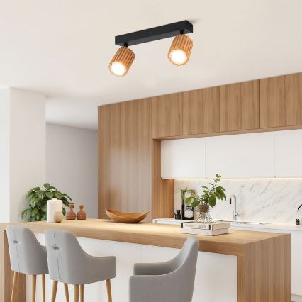 Brilagi - Točkovno svetilo MODERN WOOD 2xGU10/8W/230V kavčukovec/črna