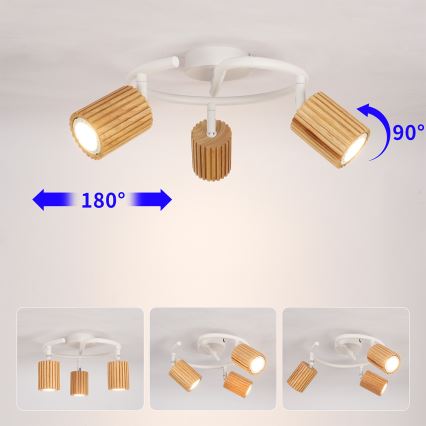 Brilagi - Točkovno svetilo MODERN WOOD 3xGU10/8W/230V kavčukovo drevo/bela