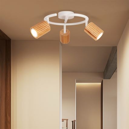 Brilagi - Točkovno svetilo MODERN WOOD 3xGU10/8W/230V kavčukovo drevo/bela