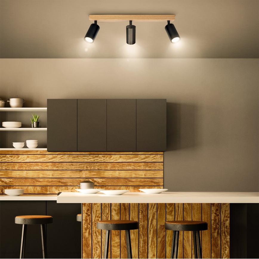 Brilagi - Usmerjeno stropno svetilo SELE 3xGU10/30W/230V črna/hrastov dekor