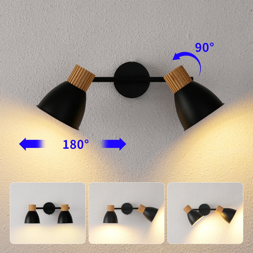 Brilagi - Usmerjeno svetilo ODENSE 2xE14/10W/230V iz kavčukovega lesa/črna