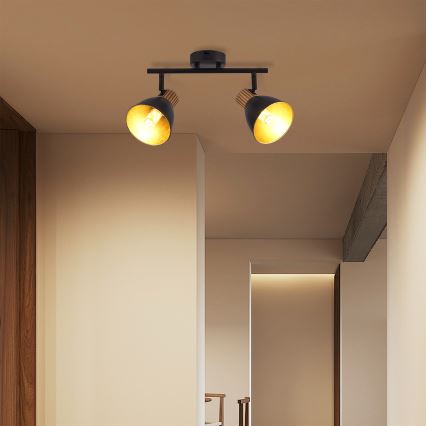 Brilagi - Usmerjeno svetilo ODENSE 2xE14/10W/230V iz kavčukovega lesa/črna