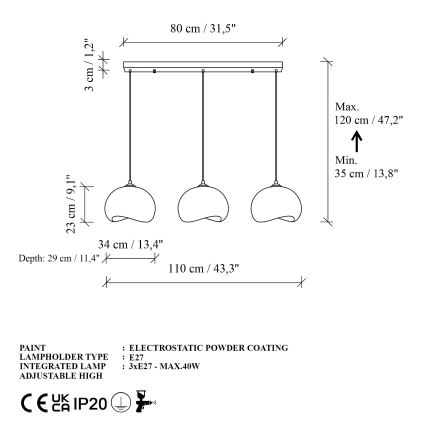 Brilagi - Viseča svetilka na jeklenem kablu WABI SABI 3xE27/40W/230V bela