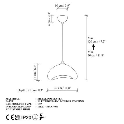 Brilagi - Viseča svetilka na kablu WABI SABI 1xE27/40W/230V, premer 30 cm, bela
