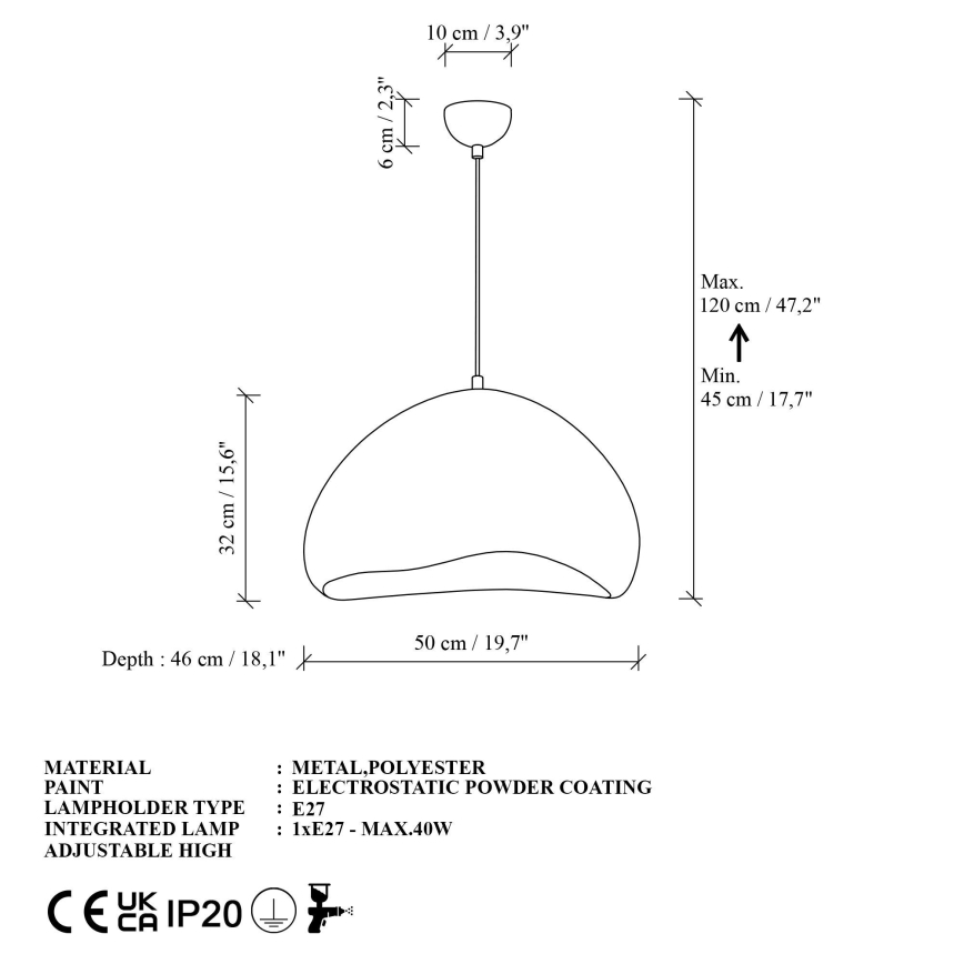 Brilagi - Viseča svetilka na kablu WABI SABI 1xE27/40W/230V Ø 50 cm bela
