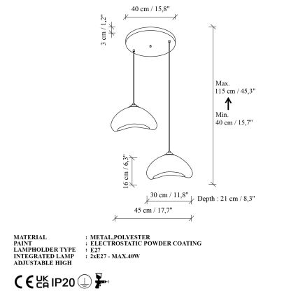 Brilagi - Viseča svetilka na kablu WABI SABI 2xE27/40W/230V, premer 45 cm, bela