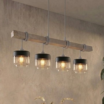 BRILAGI - Viseča svetilka na kablu WOOD GLASS 4xE27/60W/230V borovica/siva/dimno rjava