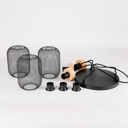 Brilagi - Viseča svetilka na vrvici BASKLITE 3xE27/15W/230V gumi les/črna