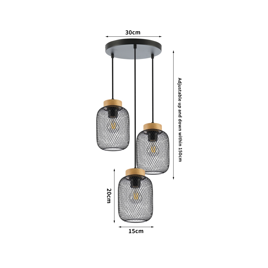 Brilagi - Viseča svetilka na vrvici BASKLITE 3xE27/15W/230V gumi les/črna
