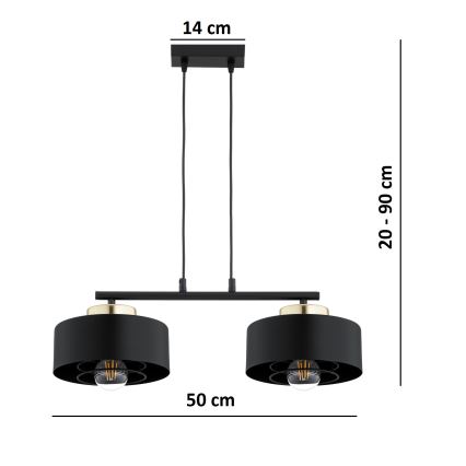 Brilagi - Viseča svetilka na vrvici SPRING 2xE27/60W/230V črna/zlata