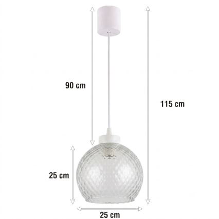 Brilagi - LED lestenec na jeklenem lanku RETRO GLASS 1xE27/60W/230V Ø 25 cm bela/dimna siva