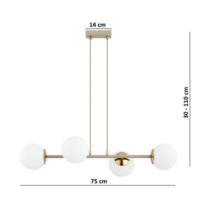 Brilagi - Viseči lestenec na kablu 4xE27/60W/230V bež/zlata