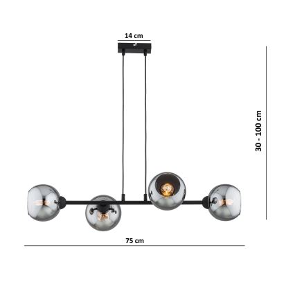 Brilagi - Viseči lestenec na kablu 4xE27/60W/230V črna/dimno siva